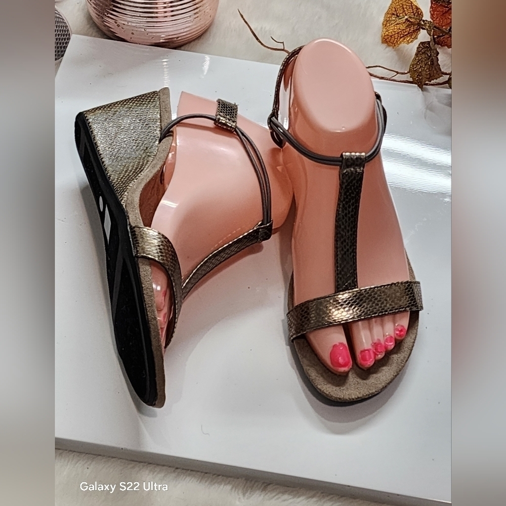 Elegant Bronze Wedge Sandals